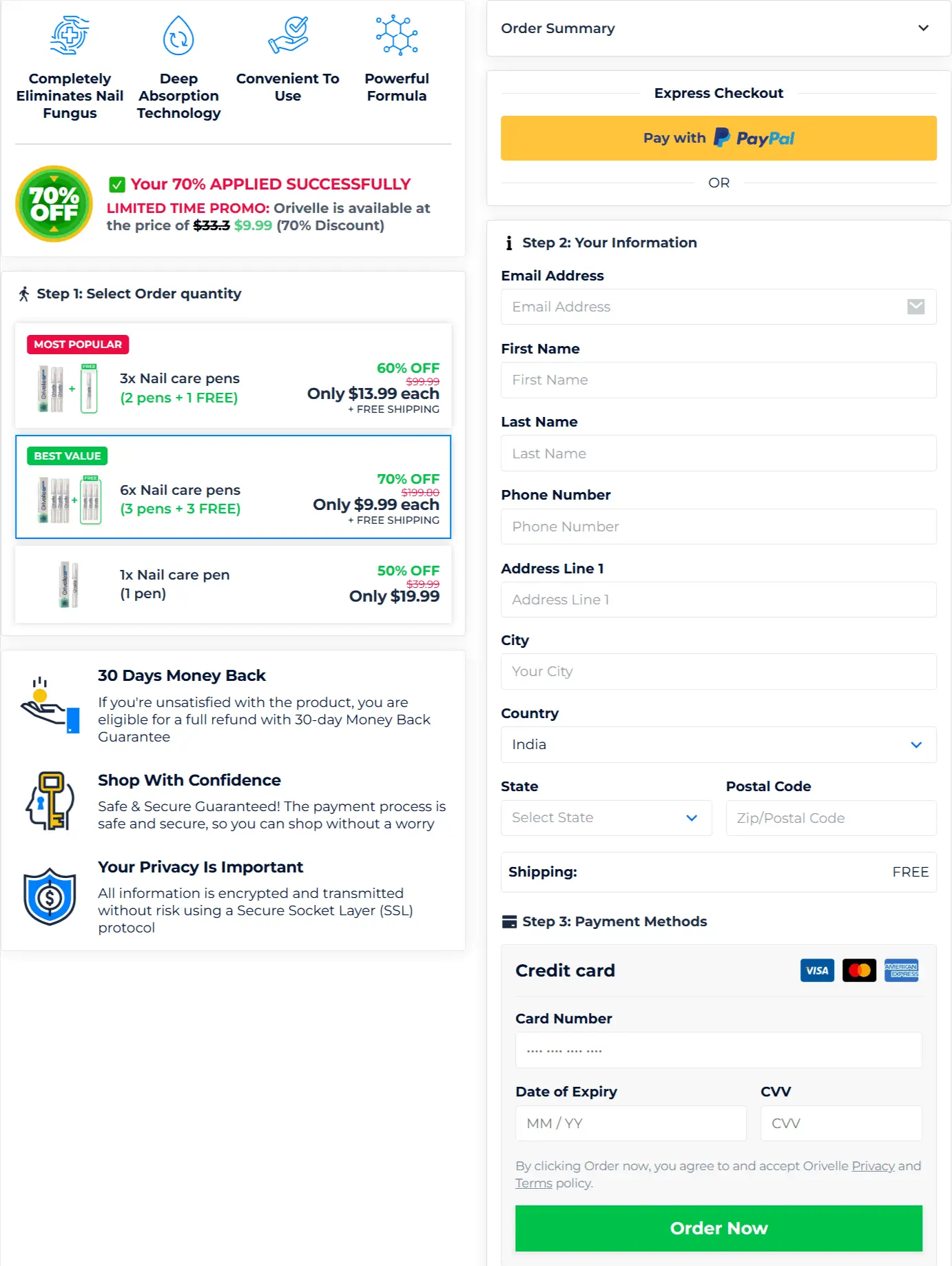 Orivelle Nail Fungus Pen secure checkout page